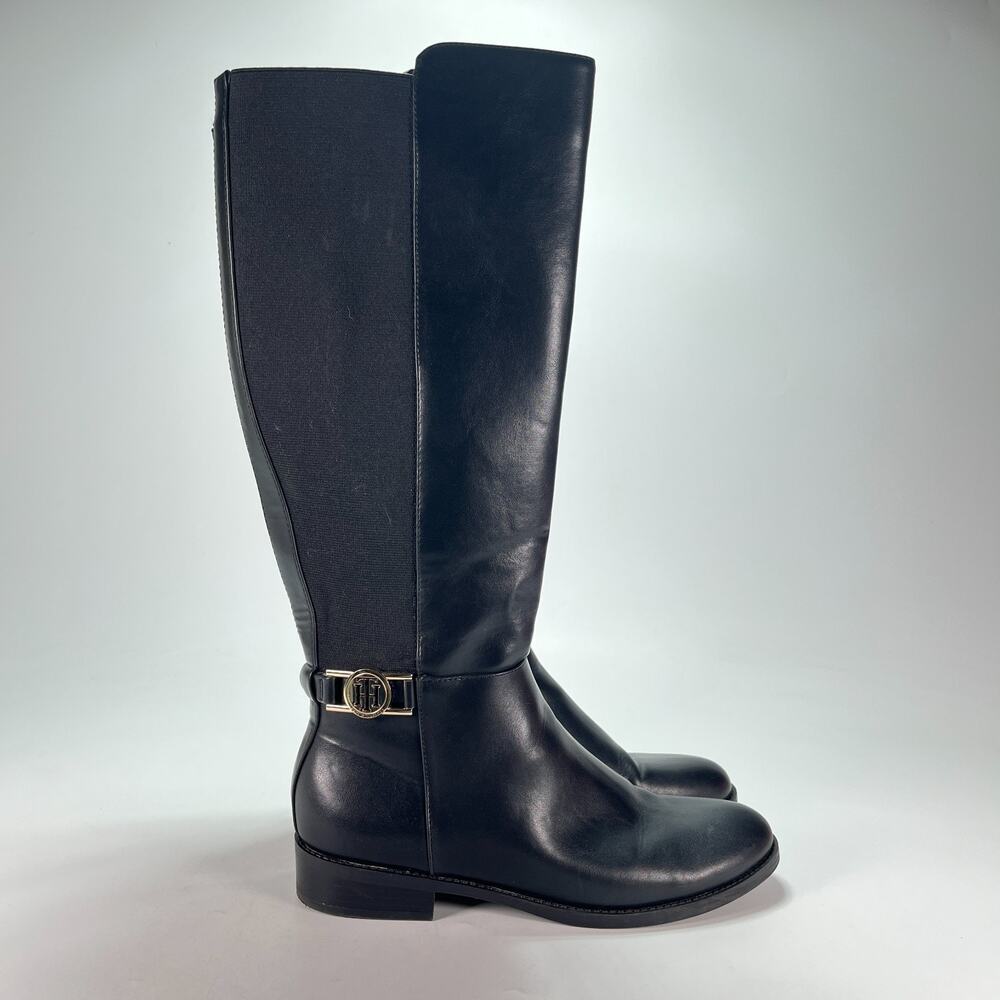 Tommy Hilfiger Izelle Black Gold Ornamented Tall Riding Boots Women's Size 9M